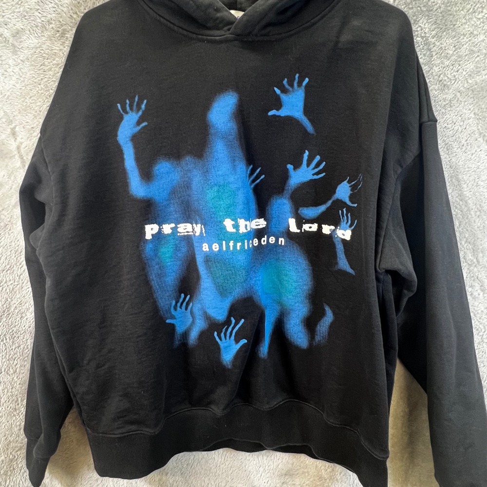 Aelfric Eden Pray the‎ Lord Graphic Hoodie Black Mens L Streetwear Grunge Goth